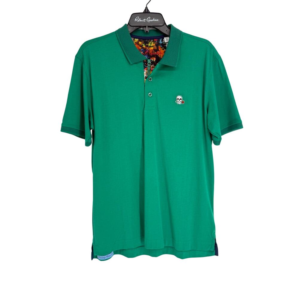 Robert Graham Short Sleeve Knit Performance Polo Shirt Embroidered Skull Patch M